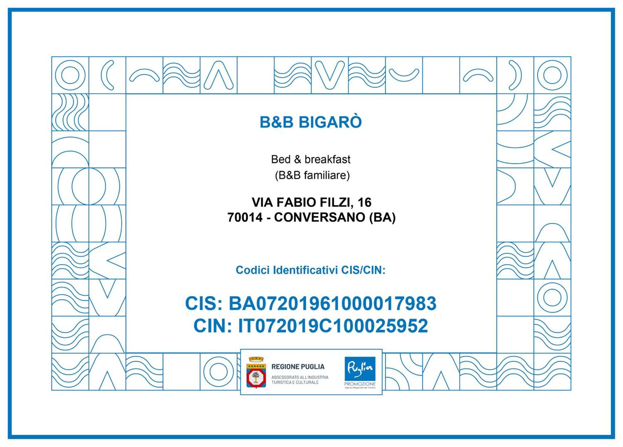 Bigaro Bed & Breakfast Conversano Dış mekan fotoğraf